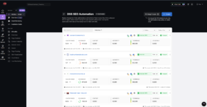 SEO dashboard displaying automated SEO tasks and metrics for performance tracking and optimization.
